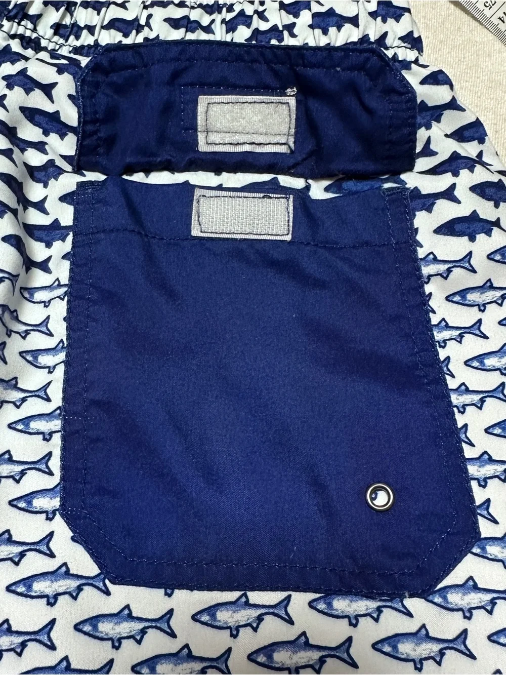 Men's Medium Shark Print Swim Trunks in Red White & Blue
